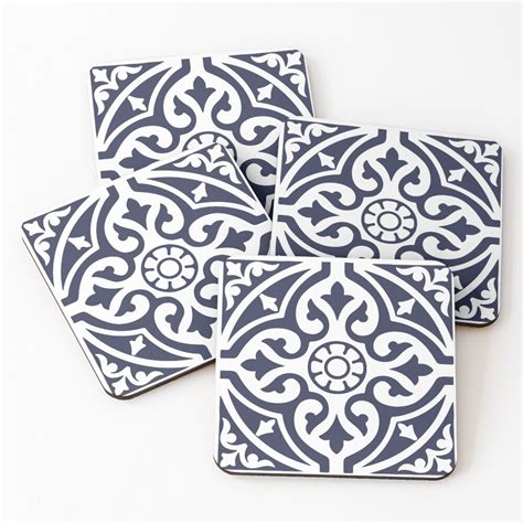 blue and white tile coasters